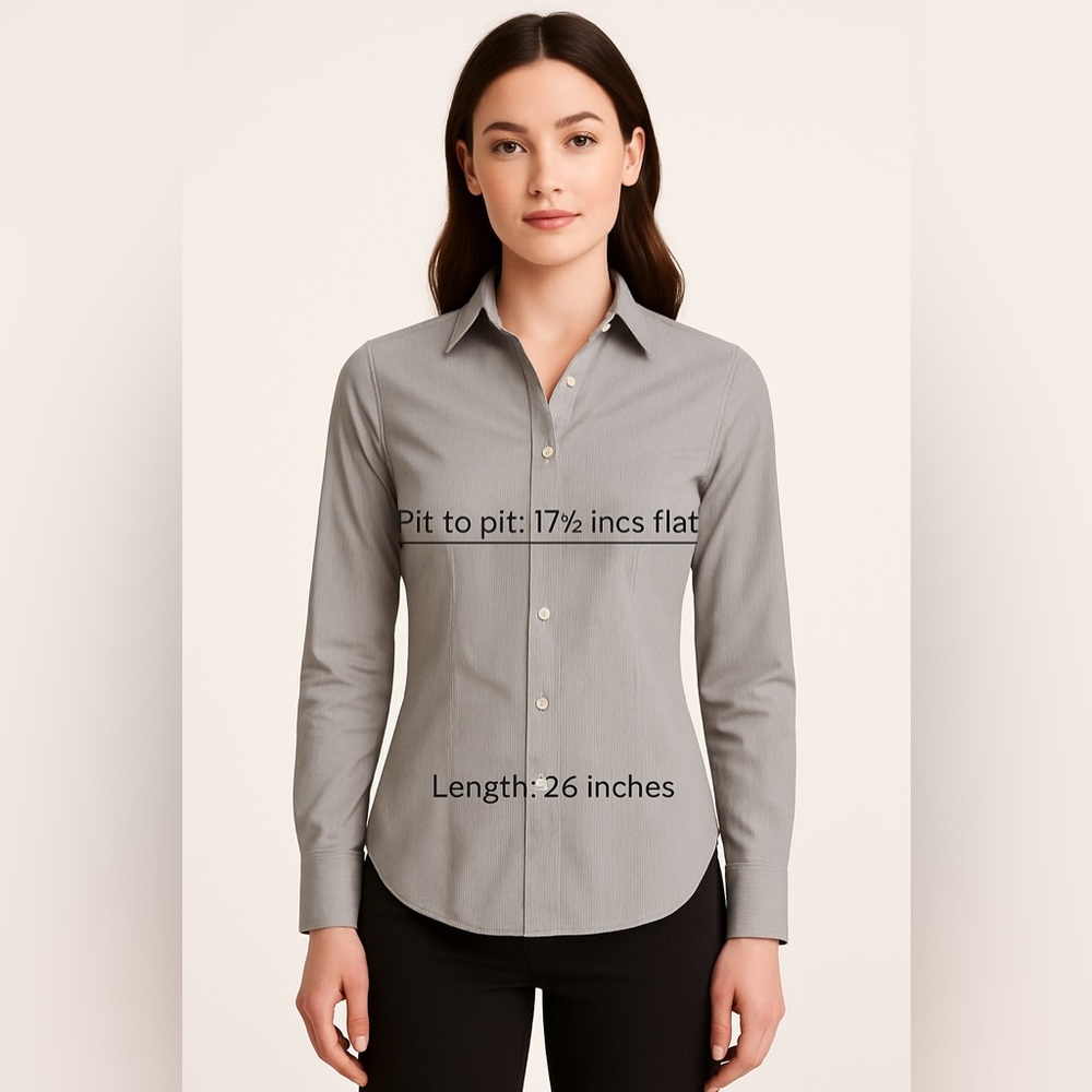 Brooks Brothers Women's Gray & White Pinstripe Button Down Top Size 2